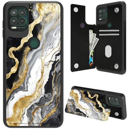 DIGTIALL Wallet Case for Motorola Moto G Stylus 5G 2021 6.8" with Card Holder and RFID Protection, PU Leather Kickstand Shockproof Protective Cover for Moto G Stylus 5G 2021,Black Gold Marble