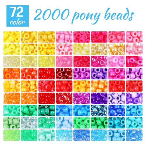 2600Pcs 72 Colors Pony Beads for Bracelets, 4 Box Rainbow Kandi Beads Bracelet Making Kit, Friendship Bracelet Kit with A-Z Letter Bead for Adults DIY Jewelry Making Crafts
