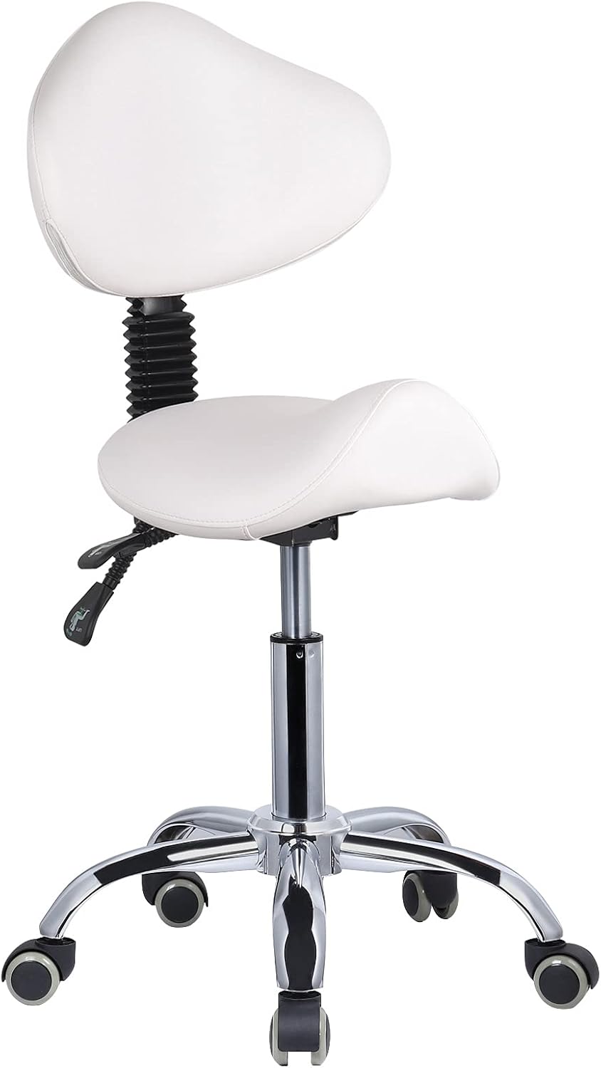 Hydraulic Saddle Rolling Chair, Heavy-Duty Stool Chair with Backrest for Beauty Salon Massage Dental Clinic Office, Black: Kitchen & Dining