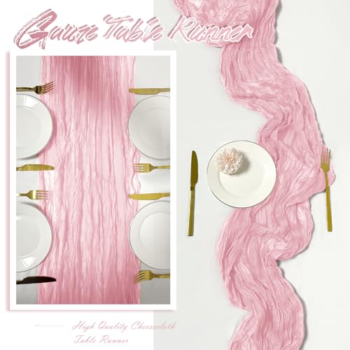 15 Pack Light Pink Cheesecloth Table Runner 17 x 108 inch Cheese Cloth Table Runners 9ft Pink Table Runner Rustic Romantic Sheer Gauze Runner for Wedding Party Baby Shower Table Decoration by Yorcari - Used condition - Image 6