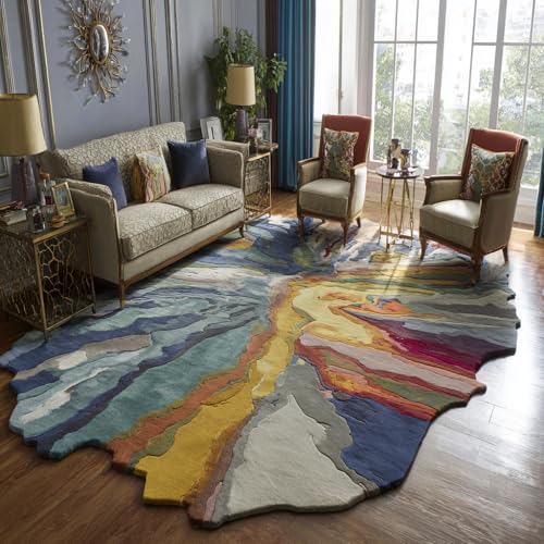 Restoration and Renovation Handmade Irregular Shape Wool Area Rug –