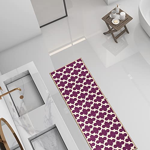 Machine Washable Moroccan Trellis Design Non-Slip Rubberback 2X5 Traditional Indoor Runner Rug For Hallway, Kitchen, Bedroom, Entryway, 20" X 59", Purple #TOP5