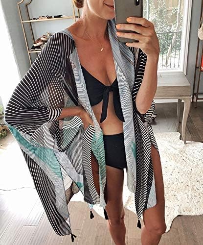 breezy lane Cache-maillot de bain kimono pour femme - Cardigan - Vêtement de plage - Imprimé floral bohème, Taille unique – vue 2