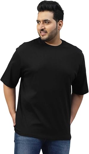Veirdo® Pure Cotton Oversized Fit Drop Shoulder Solid Plus Size Plus Size T-Shirt for Men (Colors: Black, Cork, Lilac, Mar...