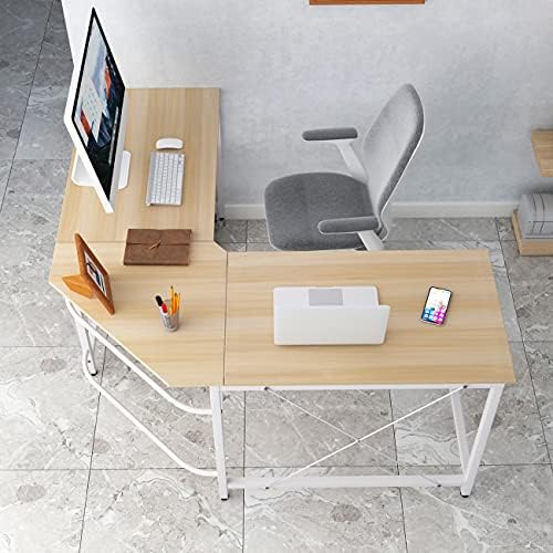 sogesfurniture Computer Desk L-Shaped Corner Desk l shaped desk Computer Workstation Large PC Laptop Table Study Table Gaming Desk for Home and Office, 150 + 150CM, White Maple LD-Z01MO-BH