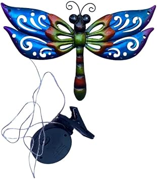 WAIU Solar LED Dragonfly Metal Wall Art, Outdoor Waterproof Garden Lights for Yard Fence Patio Outside Decor