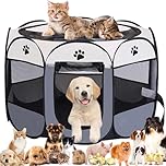 Pet Playpen Portable Dog Pen Foldable Pop Up Cat Play Pen, Oxford Fabric Soft Dog Crate Cage Puppy Pen for Indoors Outdoor Travel, Cat Tent Whelping Box for Kitten Rabbit Hamster Guinea Pig (Grey M)