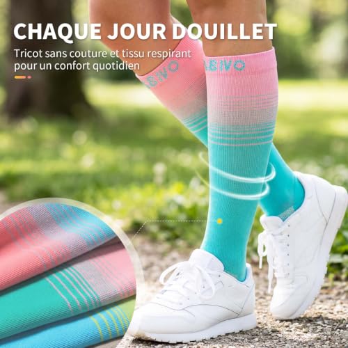 CAMBIVO Bas de Contention Femme Homme 3Paires, Chaussettes de Compression 15-20mmHg, Chaussettes Hautes Respirable, pour Circulation Sanguine, Sport, Course a Pied, Cyclisme, Voyage Avion, Mode – vue 7