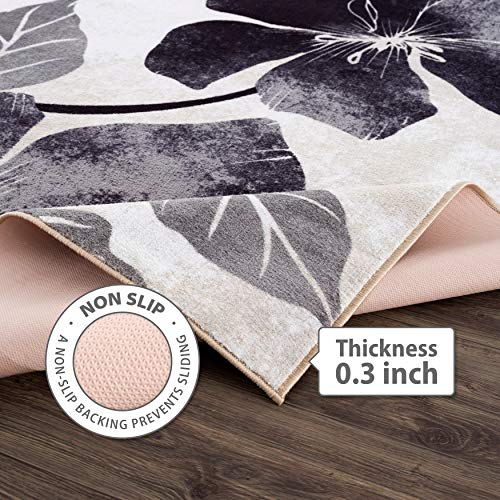Camilson Solana Modern Floral 7'10" X 10'3" Area Rugs Non-Skid (Non-Slip) Rubber Backing Black - Gray Flowers Indoor Rug (8X10, Black Grey) #TOP3