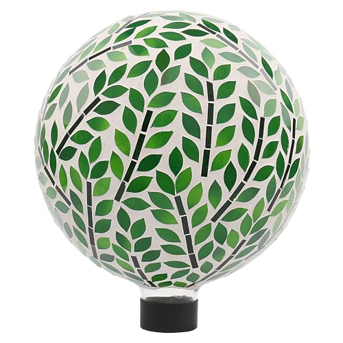 VOREEN 10 Inch Glass Garden Globe, Mosaic Gazing Ball with Green Leaf Design, Decorative Outdoor Garden Sphere for Yard Lawn Patio Decor by VOREEN - Used condition - US$42.73