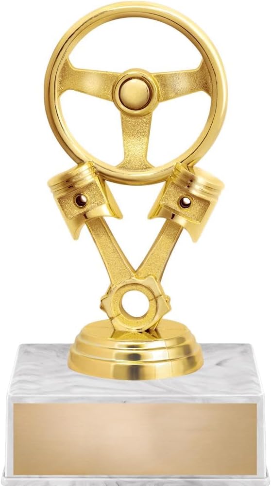 Car Trophy, 6" Auto Wheel Engine Parts Trophy On White Luxury Trophy Base