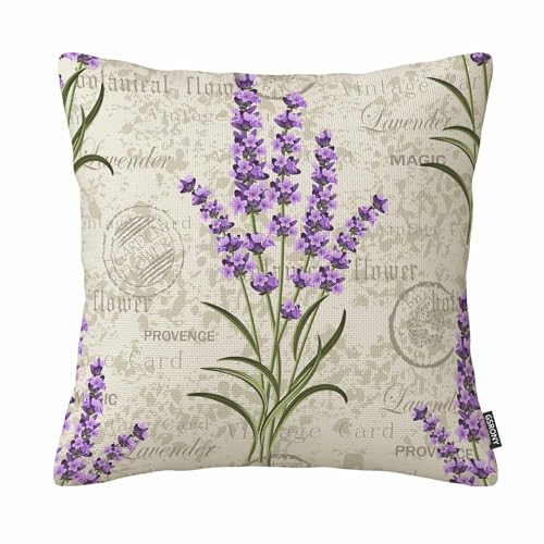 GSRONY Floral Throw Pillow Covers Purple Flower Lavenders Vintage Colorful Provence Aroma Cushion Pillow Case Home Decor Pillowcase 18x18 Inches