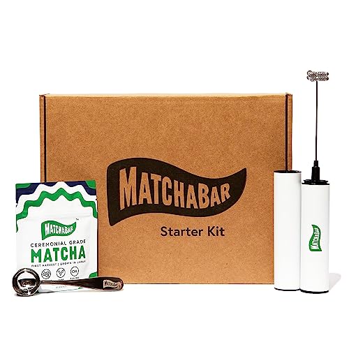 Matchabar Matcha Starter Kit - Ceremonial Grade Matcha Green Tea Powder (1.05Oz), Electric Rechargeable Matcha Whisk, Matcha Dosing Scooper (1 Teaspoon) - Modern Matcha Tea Set #TOP5
