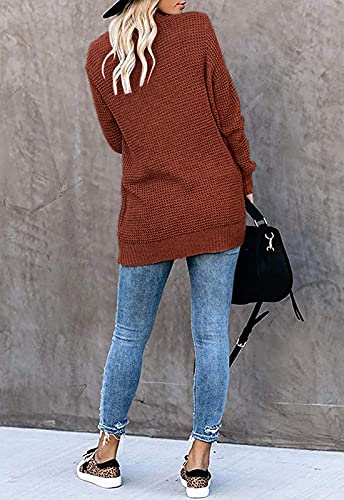 Yibock Women's Long Sleeve Open Front Casual Lightweight Soft Knit Cardigan Sweater Outerwear Rust #TOP5