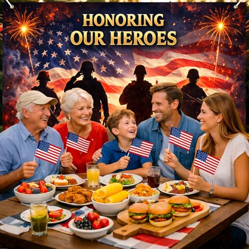 Image of BlissYard Veterans Tribute Backdrop Military Appreciation Decorations Honoring Our Heroes Patriotic Banner 8x6ft Veterans Day Appreciation Decor 4th of July Independence Day Party Decoration
