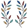 Zhengmy 2 Pieces Metal Tree Leaf Wall Decor Vine Olive Branch Leaf Wall Art Living Room, Hallway Wall Decor Outdoor Decoration(Elegant Color)