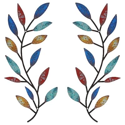 Zhengmy 2 Pieces Metal Tree Leaf Wall Decor Vine Olive Branch Leaf Wall Art Living Room, Hallway Wall Decor Outdoor Decoration(Elegant Color)