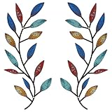 Zhengmy 2 Pieces Metal Tree Leaf Wall Decor Vine Olive Branch Leaf Wall Art Living Room, Hallway Wall Decor Outdoor Decoration(Elegant Color)