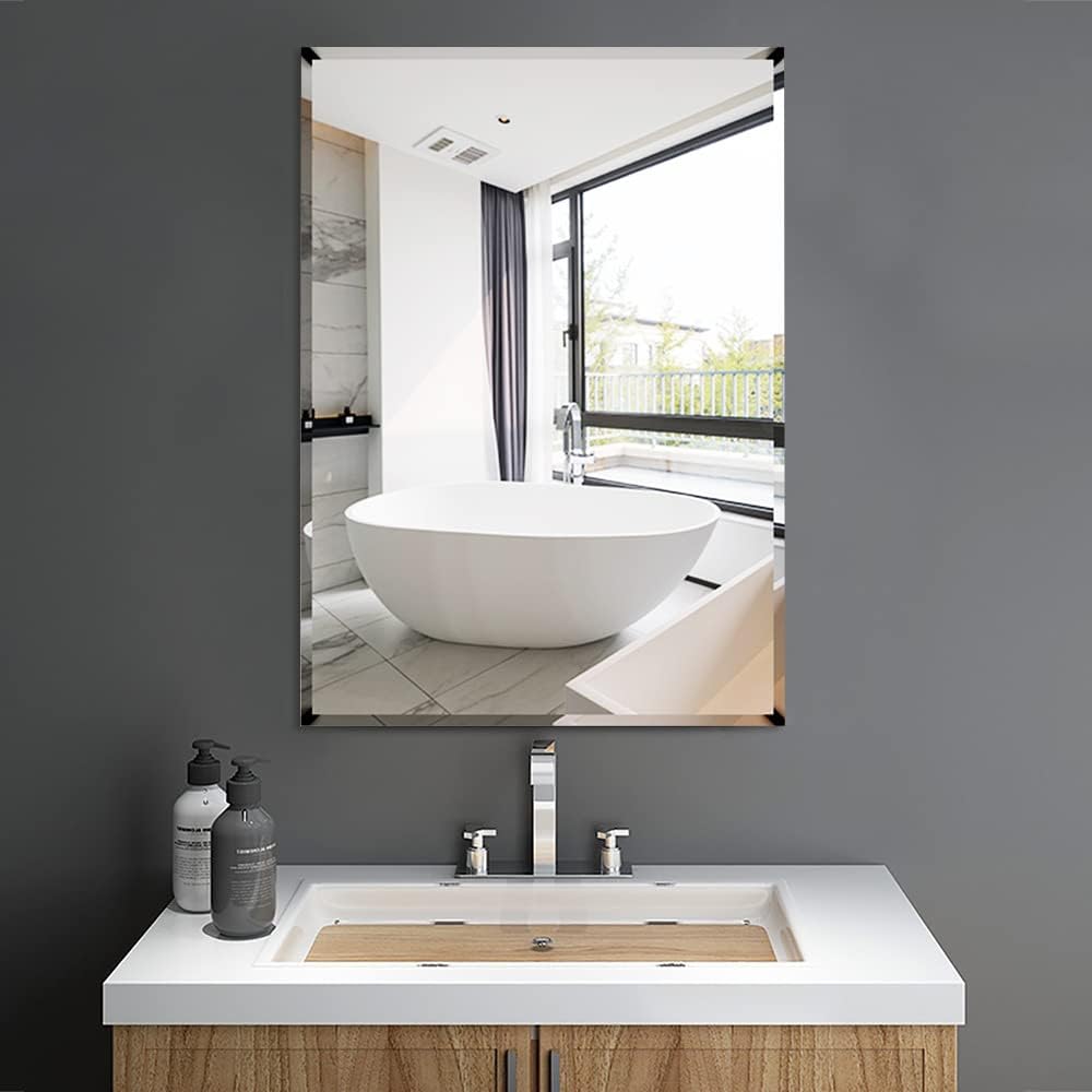 Self Adhesive Glass Mirror, Bathroom Wall Mounted Mirror, Make Up Mirror Sticker for Home Living Room Bedroom, Frameless Modern Vanity Mirror for Wall Tiles Decoration Hanging (70 * 90CM)