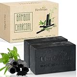 Herbvian 2pcs Activated Charcoal Soap Bar with Peppermint For Face and Body, Oil Detoxifying Body Wash, Vietnamese Black Bamboo Charcoal Back Acne Body Soap, Cleansing Healthy Skin for All Type Skins