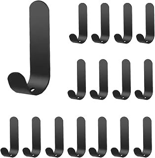 YOGIRL 15 Packs Adhesive Hook Black Stainless Steel Self Waterproof Adhesive Hook Without Nails Towel Coat Clothes Self Adhesive Sticky Hooks for Bathrooms Kitchen Home