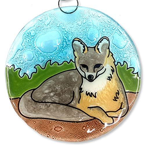 Gray Fox Glass Ornament – Handmade Fused Glass Light Catcher