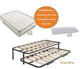 cama nido doble con somier + 2 cajones modelo nuria El somier superior incorpora dos barras de refuerzo. El somier nido inferior dispone de ruedas para que deslice y facilite su movimiento en la posición de plegado.