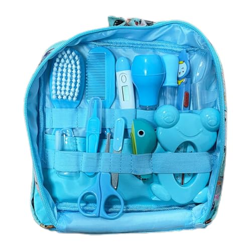 Kit de soins de santé et toilettage pour bébé, aspirateur nasal, coupe-ongles, brosse à cheveux, kit nettoyage quotidien pour nouveau-né, 13 pièces/ensemble, style B, bleu