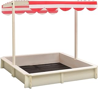RAUGAJ Caja de arena con techo ajustable de madera de abeto blanco y rojo UV50, color del artículo: blanco y rojo