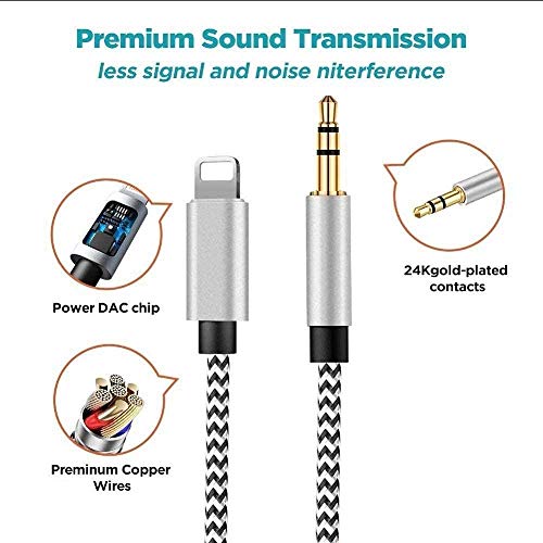 [Apple Mfi Certified] Lightning To 3.5Mm Aux Audio Nylon Braided Cable, Iphone Aux Cord For Car Stereo For Iphone13/12/ 11/11 Pro/Xs/Xr/X 8 7 6/Ipad/Ipod To Car/Home Stereo, Speaker, Headphone #TOP2
