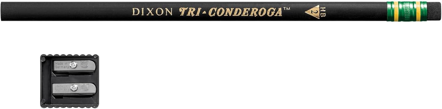 Ticonderoga Tri-Conderoga Triangular Pencils, Wood-Cased #2, Sharpener, Soft Touch Comfort Barrel, Black, 12-Pack (22500)