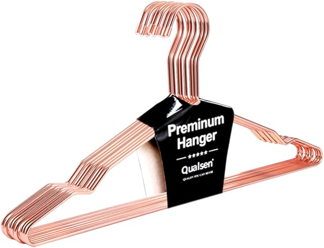 Qualsen Coat Hangers,10 Pack Metal Hangers for Clothes,Space Saving Adult Clothes Hangers,42cm Rose Gold Hangers,Heavy Duty Hangers for Blouse Dress Shirt Jacket Trousers