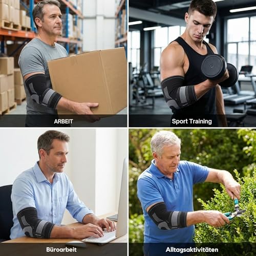 SQAUT Ellenbogenbandage 1 Stück Ellenbogen Bandage Herren und Damen für Sport, Tennisarm und Golferarm Ellbogen Stütze Armbandage mit Klettbänder Klettgürtel Elbow Brace Elbow Support (Schwarz L)