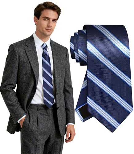 Fineknot Navy Ties for Men Jacquard Neck Ties Classic Floral Mens Ties for Wedding Business Party Mens Striped Tie J6
