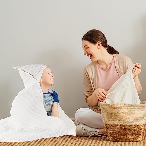Image of Whaline 2 Pack Muslin Cotton Hooded Baby Bath Towel with Hat 32 x 32 Inch Large White Pink Soft Baby Towel Blanket for Babies Newborn Gift Baby Shower Supplies