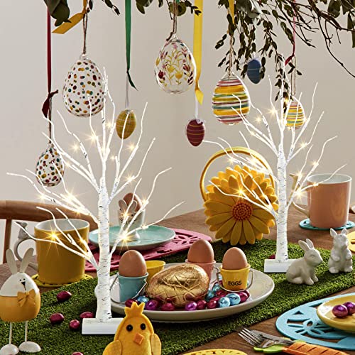 Pabipabi Easter Decorations 2 Pack Lighted Birch Tree 24 Led 24'' Money Tree Bonsai Tree Artificial Tree Lights Battery Powered Timer Tabletop Ceterpieces Tree For Home Wedding Easter Decor #TOP4