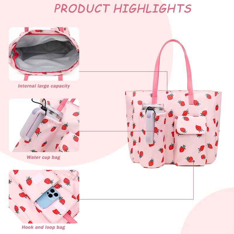 Strawberry Tote Bag for Women - Large Oxford Cloth Shoulder Bag Aesthetic Reusable Shoulder Tote Bag4