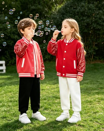 Image of Cromoncent Kids Varsity Baseball Jacket Colorblock Bomber Coat Unisex Boys Girls School Outwear, 18 Months - 14 Years