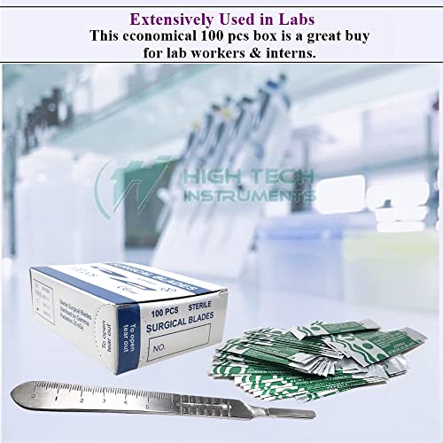 100 Pcs Box Surgical Sterile Blades #25 Made of High Carbon Steel With Stainless Steel Scalpel Handle Knife #4 Graduated Use for Biology Lab Anatomy, Cutting, Med Student, Sculpting, Repairing