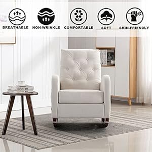Rocking Chair ModernUpholstered Glider Rocker Chair for NurseryComfy Armchair with Side Pocket for Living Room White