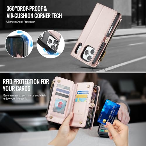 Strapurs for iPhone 17 Pro Max Detachable Wallet Case Compatible with Magsafe, RFID Blocking 9-Card Holder Zipper Strap Lanyard PU Leather Magnetic Phone Case for iPhone 17 Pro Max 6.9", Rose Gold by Strapurs - Used condition - Image 7