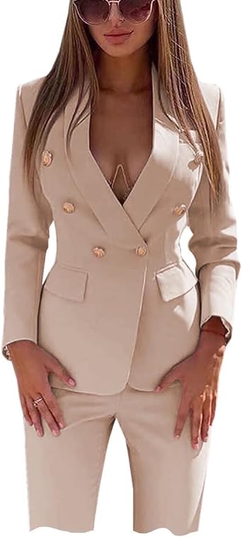 Amazon.com: ANSHUHA Conjunto de 2 piezas de traje de trabajo de oficina para  mujer, de corte ajustado con un botón (chaqueta + pantalones) : Ropa,  Zapatos y Joyería