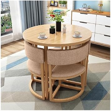 Modern Round Dining Table Set for 4 with Chairs Conference Room & Coffee Table Set Versatile Breakfast Table for Kitchen Office Living Room Apartment,Khaki