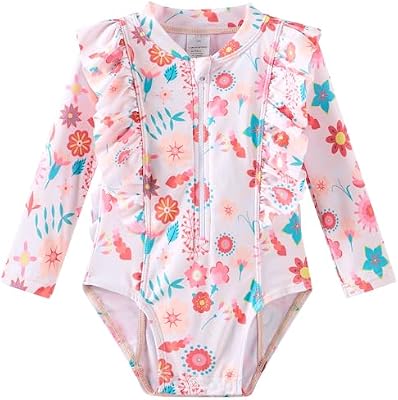 LIBREDGE Toddler Girls Swimsuit One Piece Long Sleeve Rash Guard 5t Bathing Suit Summer Kids Swimwea...