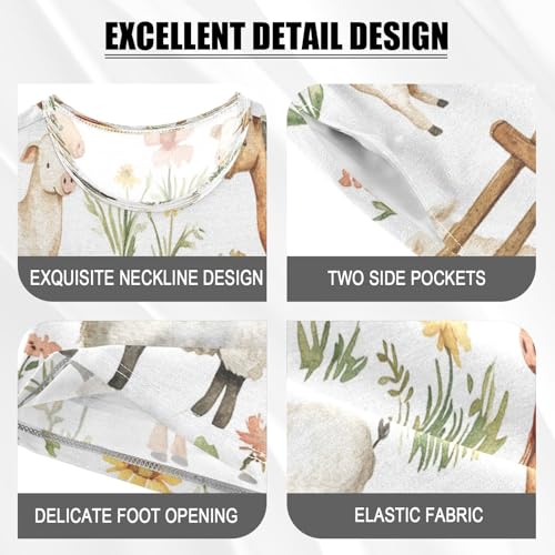 Pajama Sets Short Sleeve Farm Animals with Flowers Soft Cotton Summer Sleepwear 2 Piece PJS Size 5-14T3