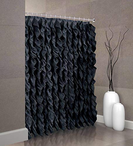 Spring Home Waterfall Shabby Chic Ruffled Fabric Shower Curtain (Black) #TOP2