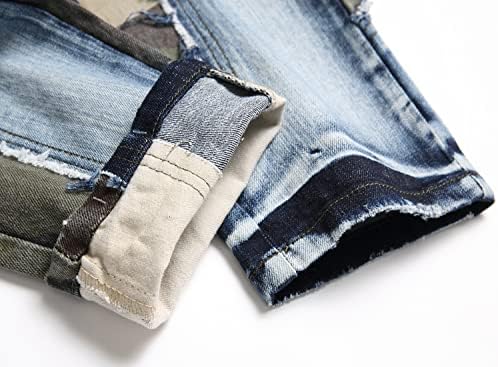 Baylvn Men's Designer Straight Slim Fit Patchwork Jeans Comfort Skinny Biker Denim Pants