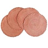15 inch Round Woven Table placemats Set of 4 Spiral-Shaped Textured Braided Edge for Family Dining Table Restaurant Bars Parties Weddings and More. (4, Orange & Red)
