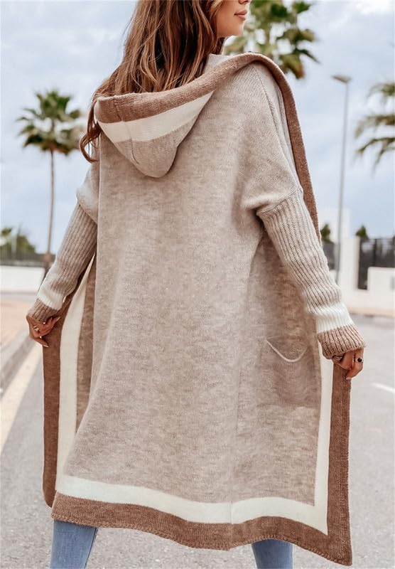 babao Colore Block delle Donne Maglia Lungo Cardigan Giacca Color Block Loose Casual Maglia Open Front Outwear Cappotto Lungo