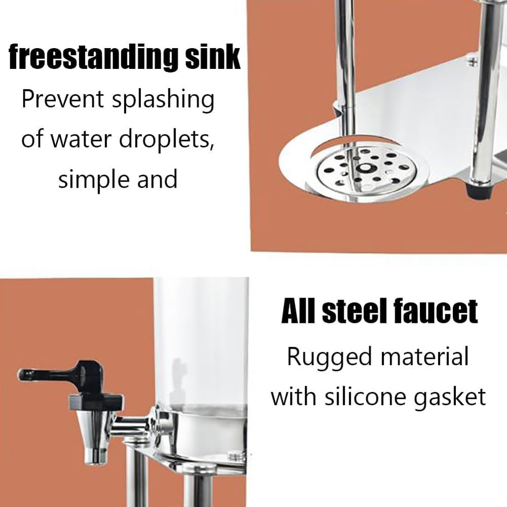 Dispenser per bevande in acciaio inossidabile da 16 litri, dispenser per bevande con doppio contenitore, con nucleo centrale per ghiaccio e vassoi antigoccia, dispenser per succhi di bevande calde